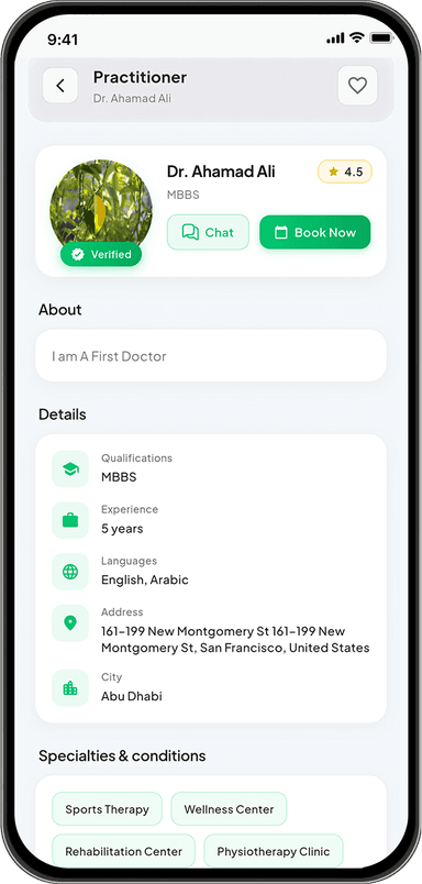 PhysioTrack app – Practitioner profile